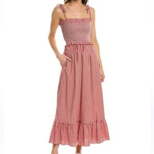 Kate Spade New York Gingham Midi Dress Size XXL Red White Cottagecore Milkmaid